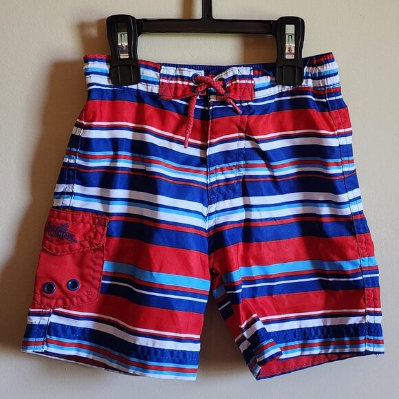 UV Skinz Blue, Red & White Stripe Swim Trunks Size 2T - Picture 1 of 5